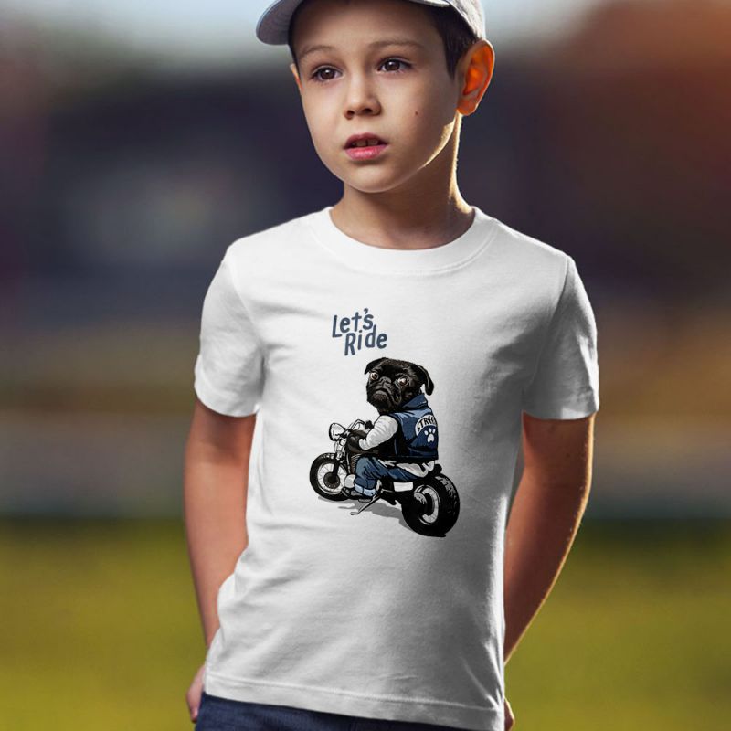 Black Pug on Motorcycle - Let's Ride Unisex Youth Kids T-Shirt