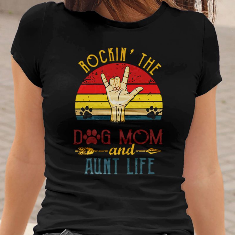 Rockin' The Dog Mom and Aunt Life Vintage Sunset Women's T-Shirt